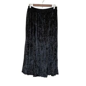 Vintage Crushed Velour Midi Skirt Womens L Black Elastic Waist Whimsigoth Witchy